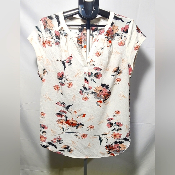 fun 2 fun Tops - 🌸 3/$25 🌸 fun2fun Cream Buttoned Polo Blouse with Cap Sleeves-Size XXL